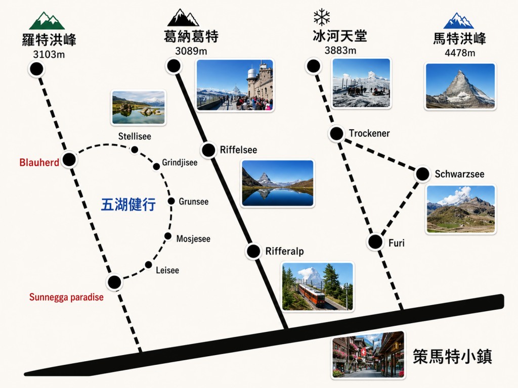 策馬特Zermatt小鎮景點與住宿地圖