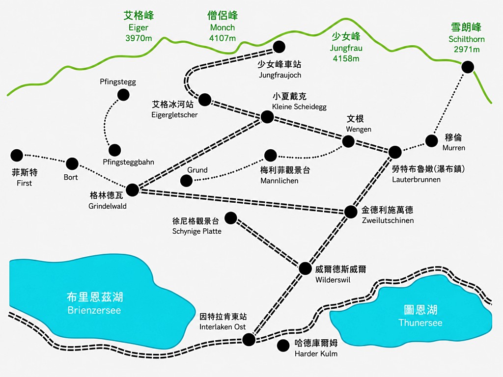 格林德瓦Grindelwald小鎮景點與周邊地圖
