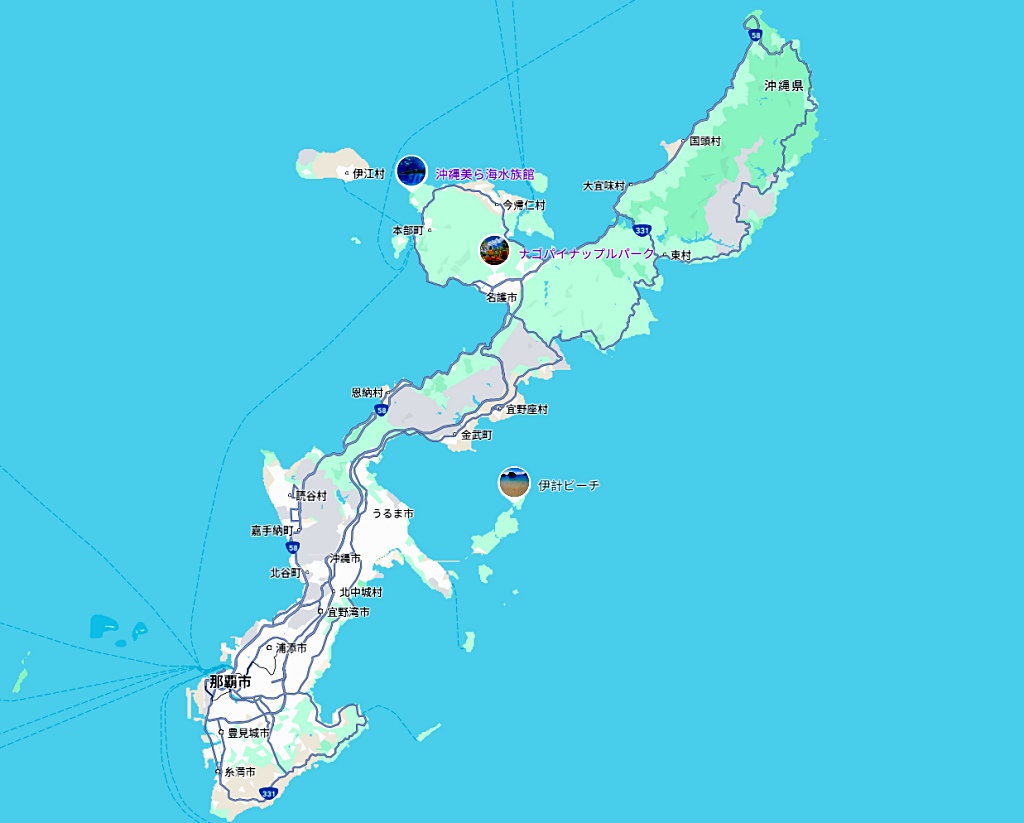 沖繩旅遊路線地圖示意