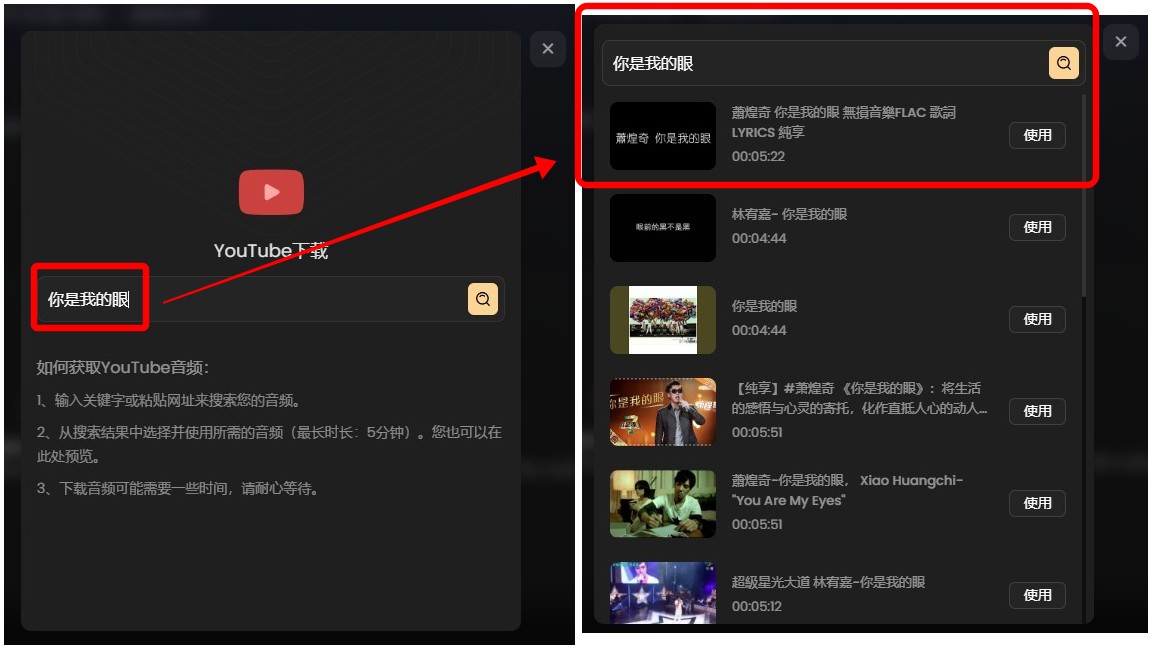 輸入 YouTube 連結即可抓取歌曲