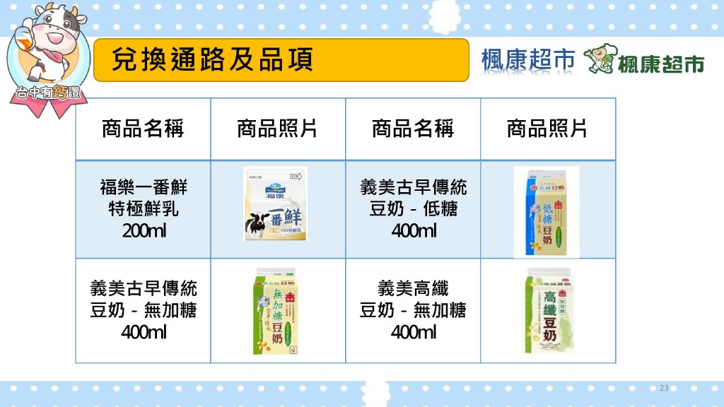 楓康超市台中有鈣讚指定豆漿類
