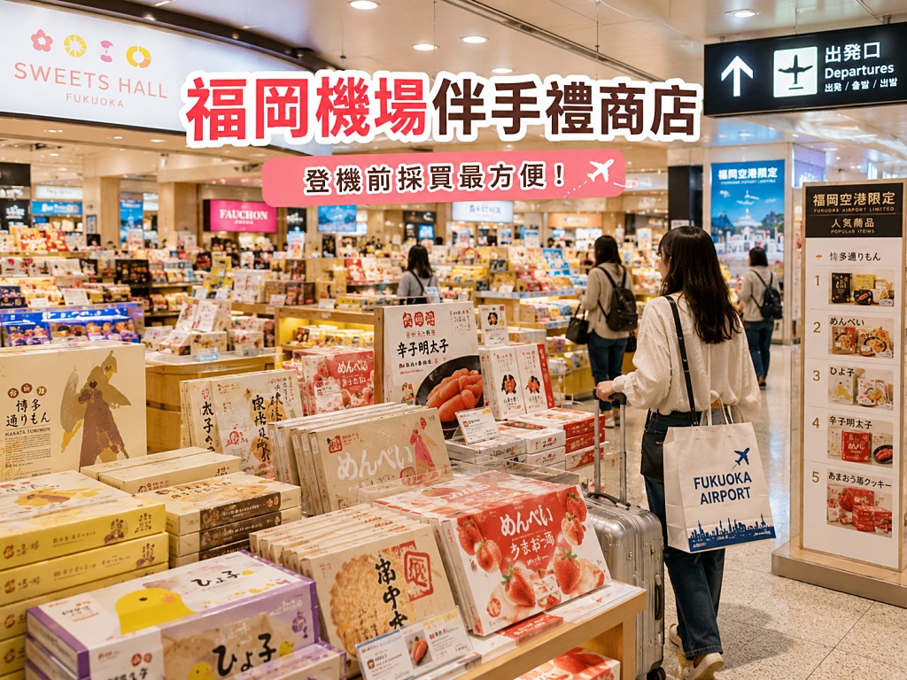 福岡機場伴手禮商店與甜點賣場,登機前採買福岡必買伴手禮