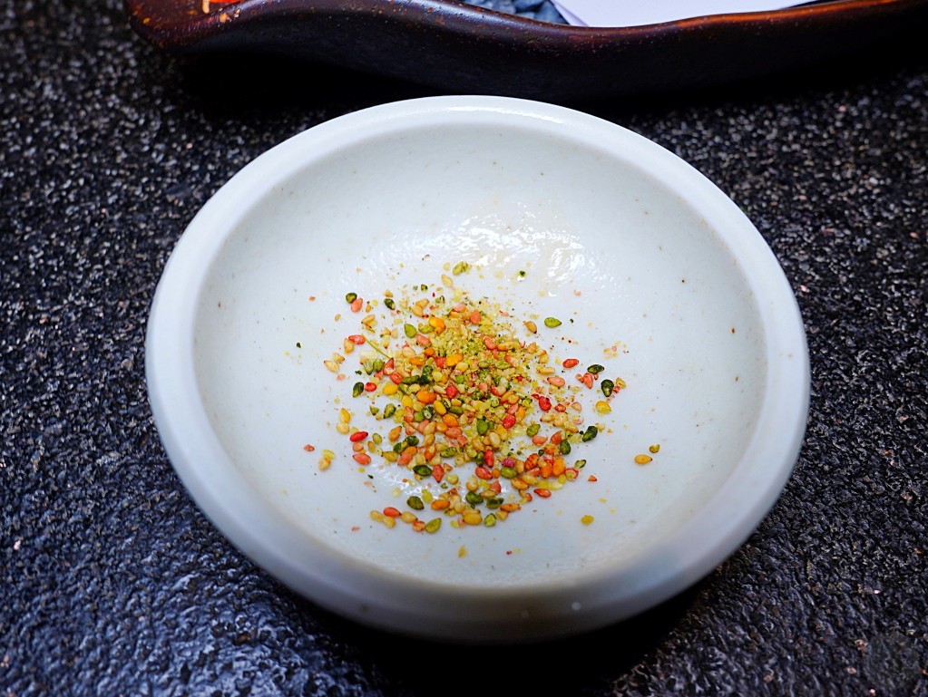 炸紫蘇干貝、舞菇與蜜栗子